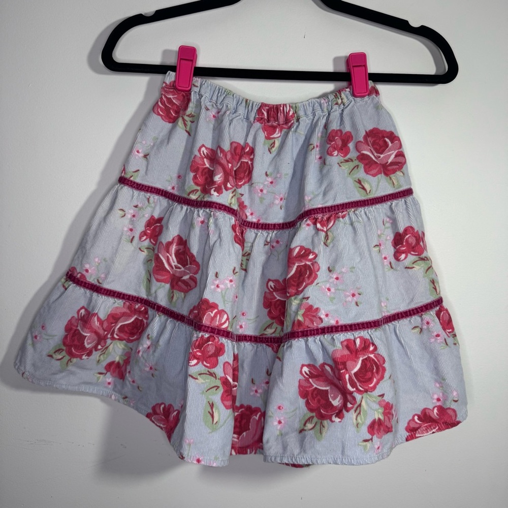 Mini Boden Girls Floral Tiered Skirt Pink Roses Cotton 9-10Y